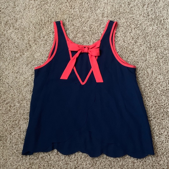 Blue and Pink Tank-Top Blouse with Ribbon Bow. - Picture 6 of 8